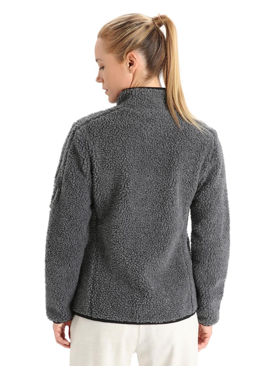 Sweat À Capuche Icebreaker RealFleece™ Merino High Pile Long Sleeve Zip Femme Grise Noir | FR 1662KORI